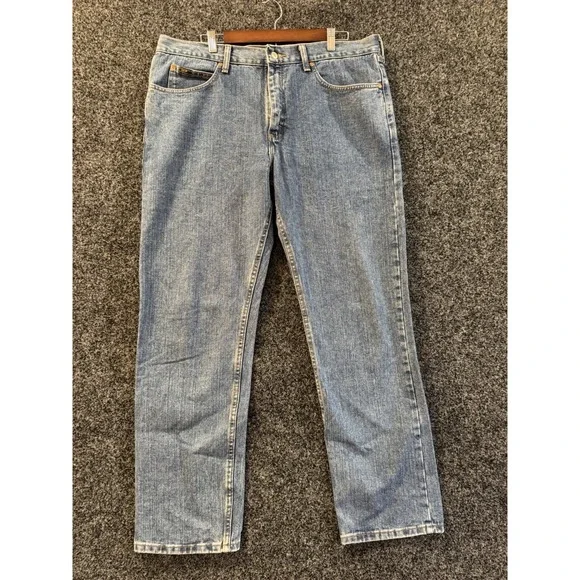 Lee Regular Fit Men's 38x32 Straight Leg Denim Blue Jeans 5 Pockets Fly Cotton - Picture 1 of 8